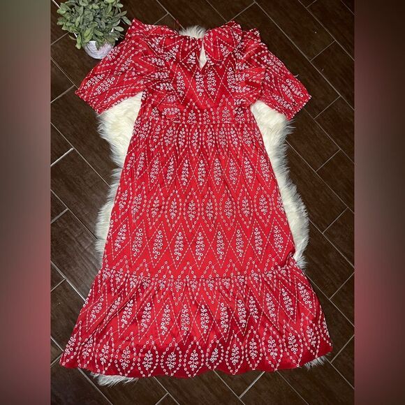 Zara Women red and white Dress With Cutwork Embroidery Sz Medium - Picture 9 of 11